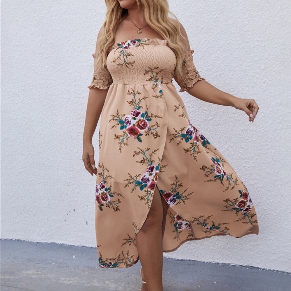 Boho Plus Size Floral Off The Shoulder High Low Dress - Picture 1 of 10